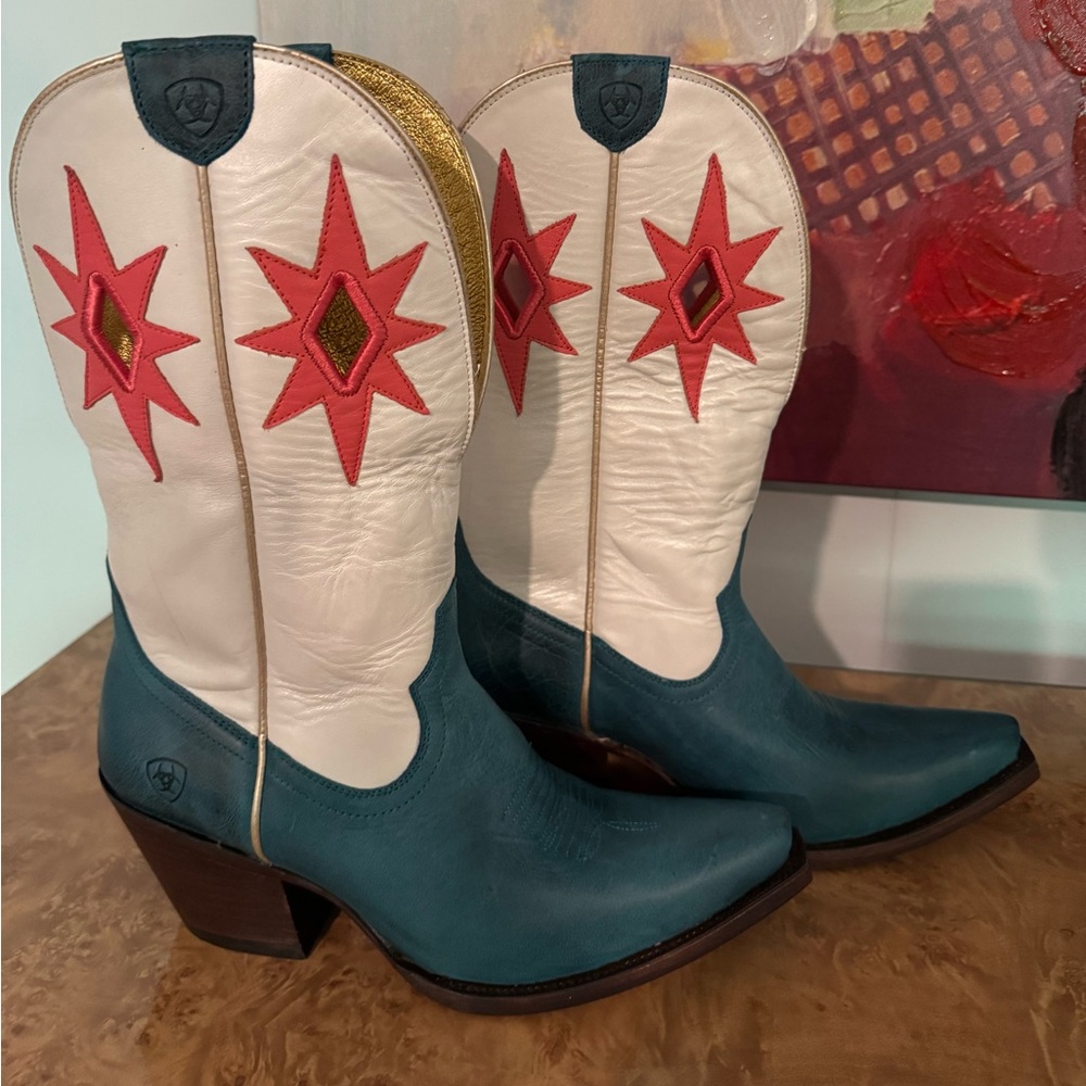 Ariat Turquoise and White Western Boots with Star Design